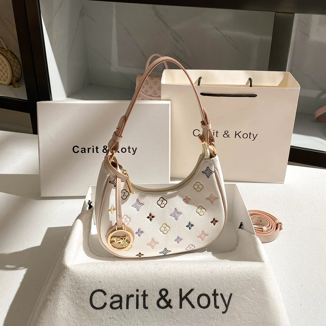 CARIT KOTY时尚绣线腋下包包女2025新款高级感百搭通勤新月单肩包