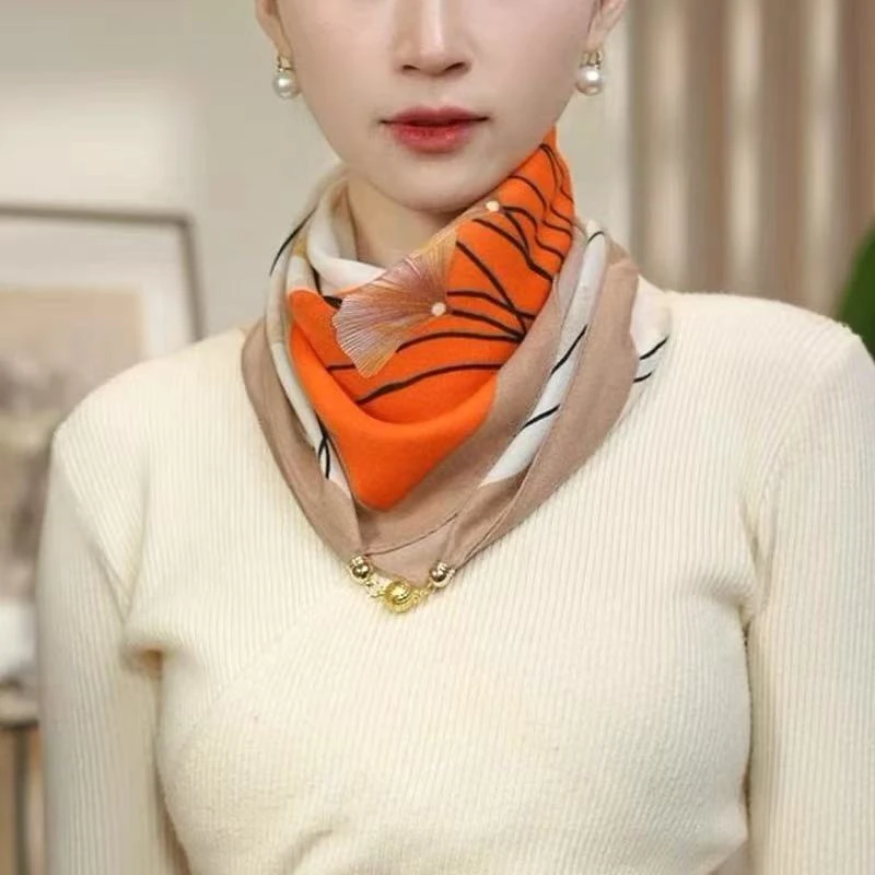 【银杏叶】N249自带磁扣设计丝巾百搭方巾70*70