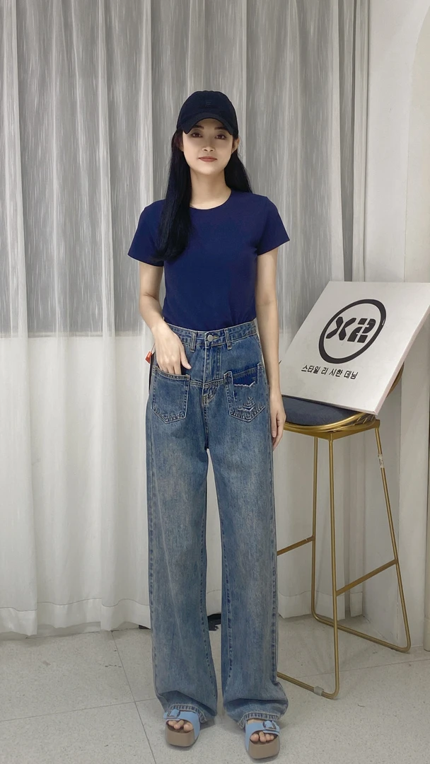 杨杨 新款撞色口袋显瘦牛仔裤8068