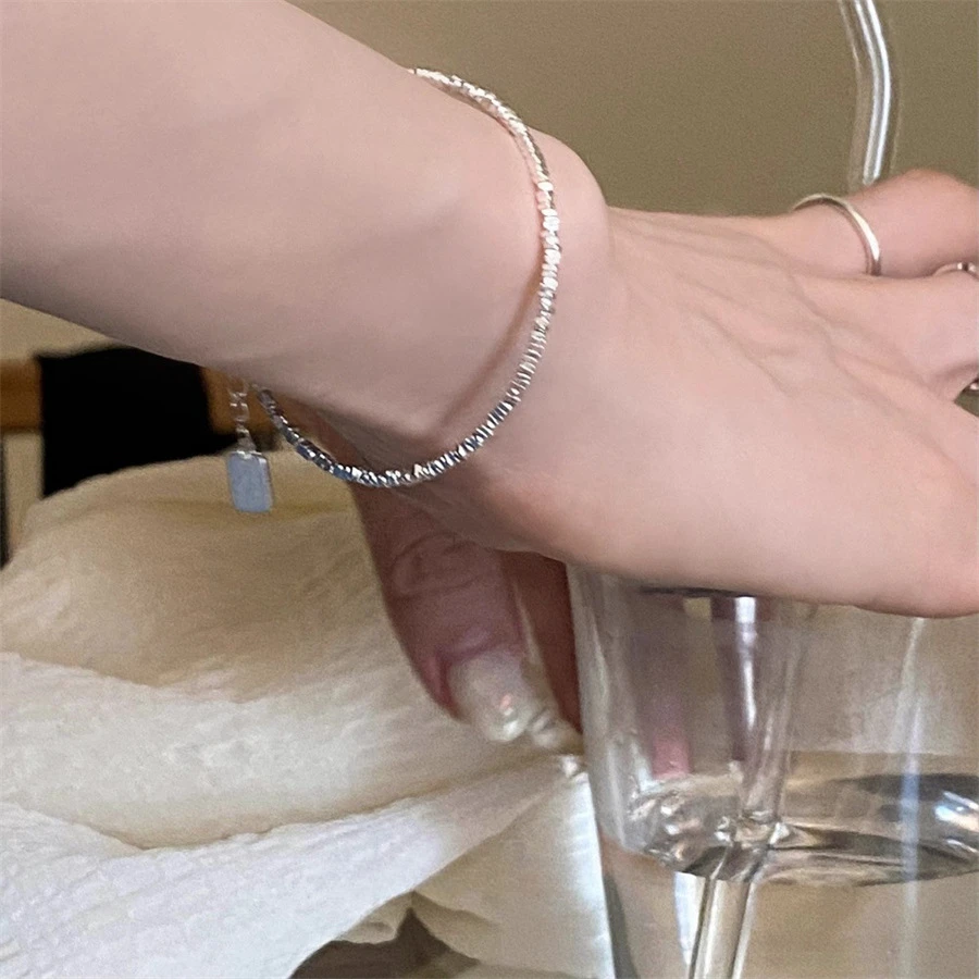 铜合金手链 镀925手链ins极简风纤细碎银子手链女小众设计高级感