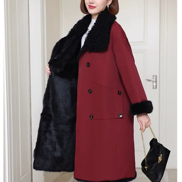 2025冬海宁新款兔皮毛一体内胆皮草大衣女长款过膝派克服外套大码