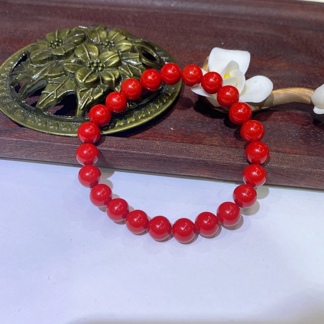 瑞思祥 含辰砂工艺品【高含量水飞红砂】天然砂素圈手串8mm标准尺寸