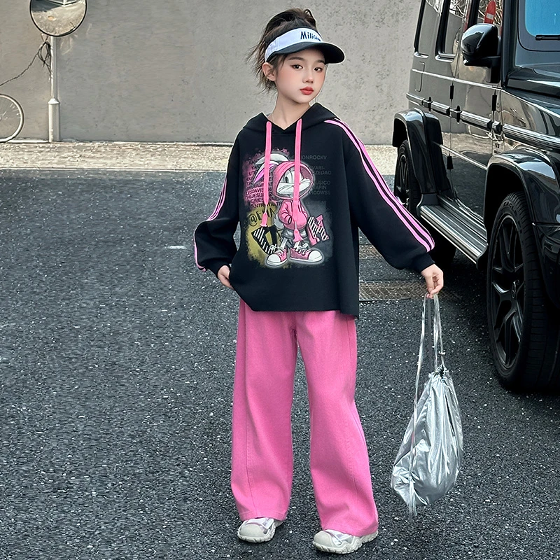 女童韩版卫衣春秋款套装2025新款春装中大儿童6-12岁15休闲阔腿裤