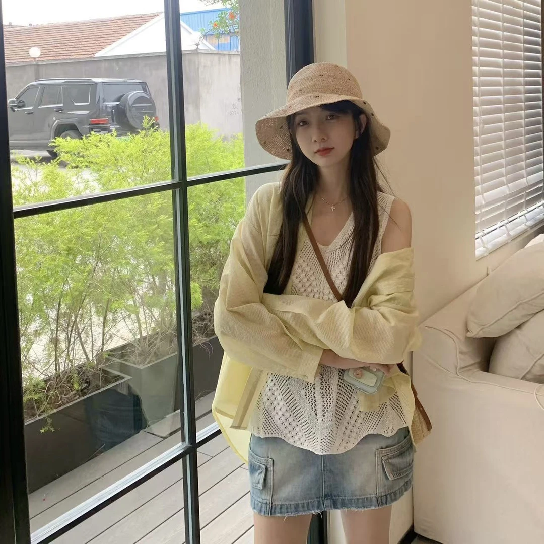 毛小兔夏季新款宽松后背开衩防晒薄款衬衫