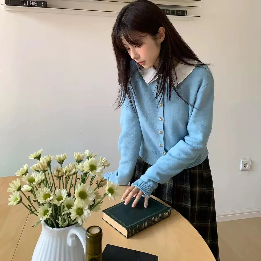 路一.韩国 Seoul fure 蓝色大海 爱心金属扣羊毛开衫DP25022027