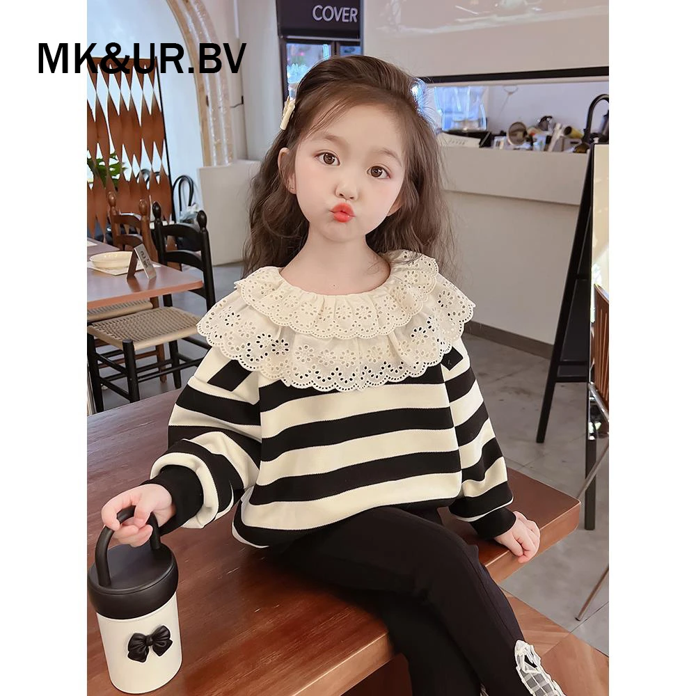 女童卫衣春秋款2025新款洋气条纹儿童秋季长袖女宝宝秋装时髦上衣