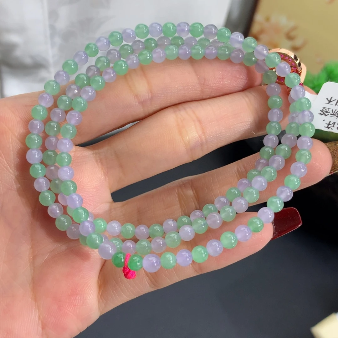 翡翠未镶嵌手串卡4冰胶紫绿项链