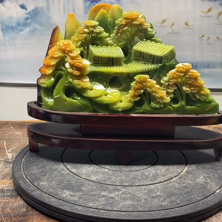 老***喻石材岫岩玉山水画作品