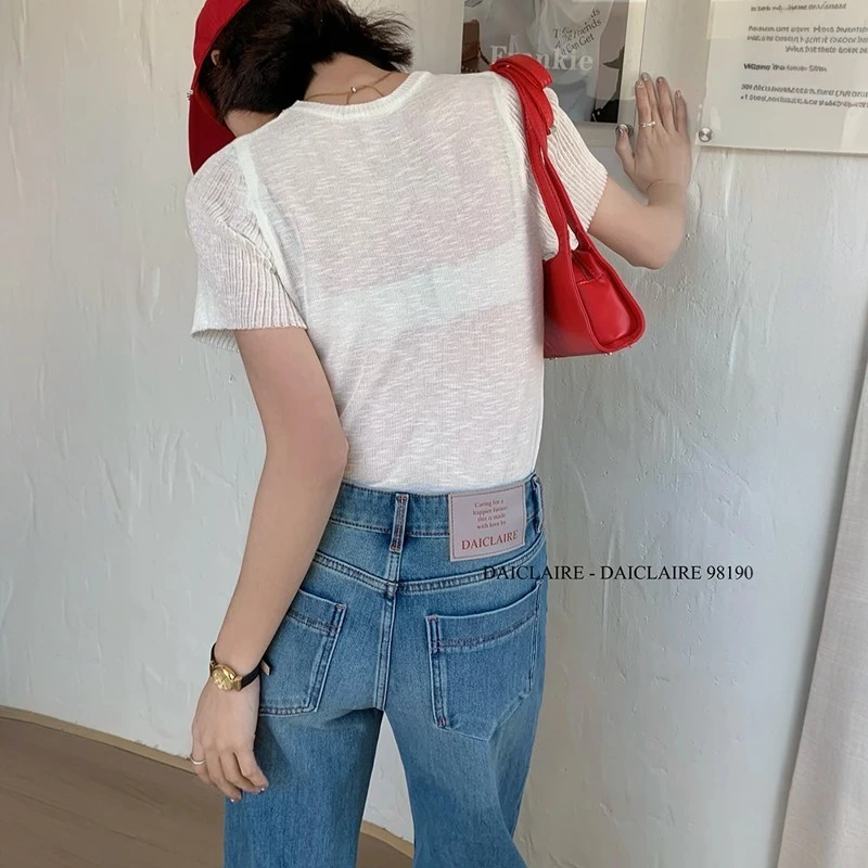 代嘉儿daiclaire牛仔裤女早春新款高腰弹力蓝色显瘦筒喇裤98190