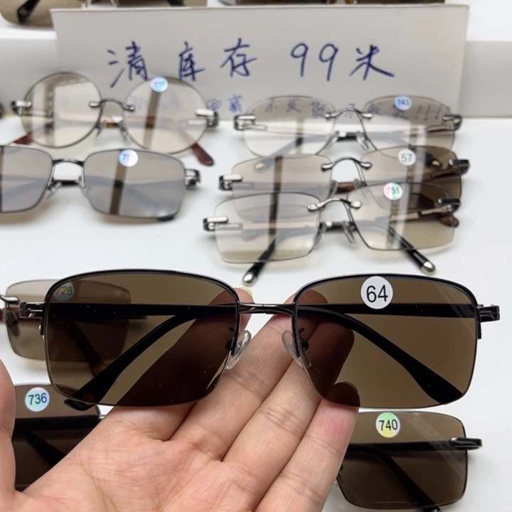 无框款深茶色半框，64