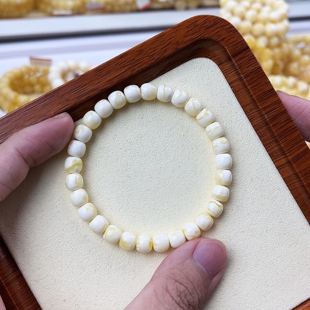 手链蜜蜡未镶嵌白蜡闪电纹7mm*6.5mm