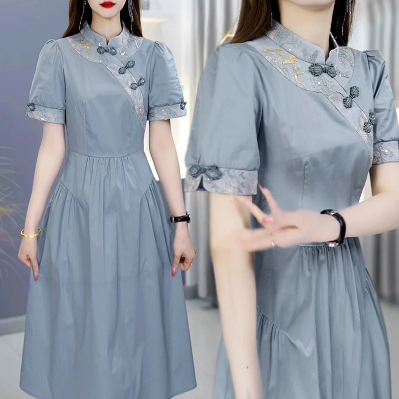 【高货定制】B657云水蓝连衣裙优雅气质时尚减龄休闲显瘦品质女装