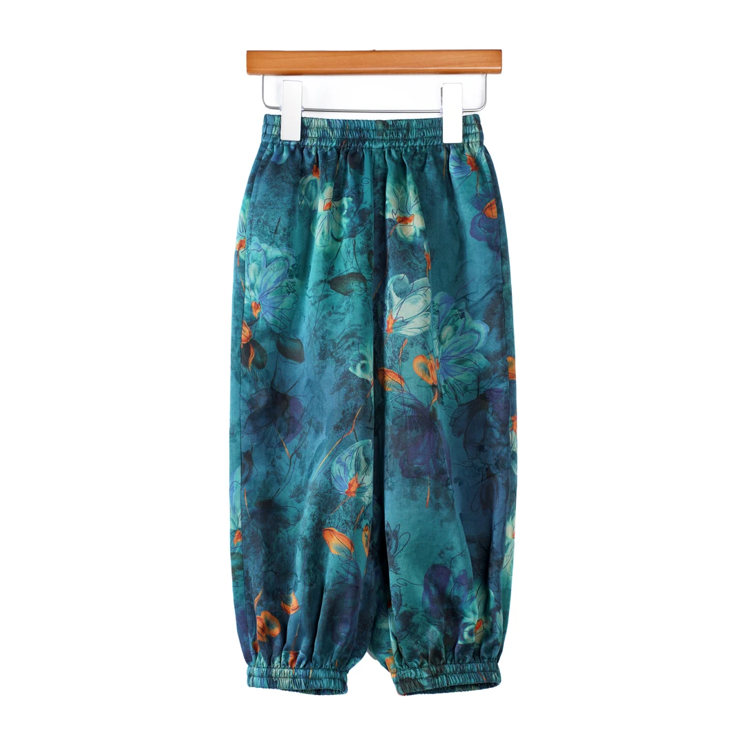 莨宝宝「盛夏」B148长裤100%桑蚕丝透孔罗红云纱休闲裤ZT