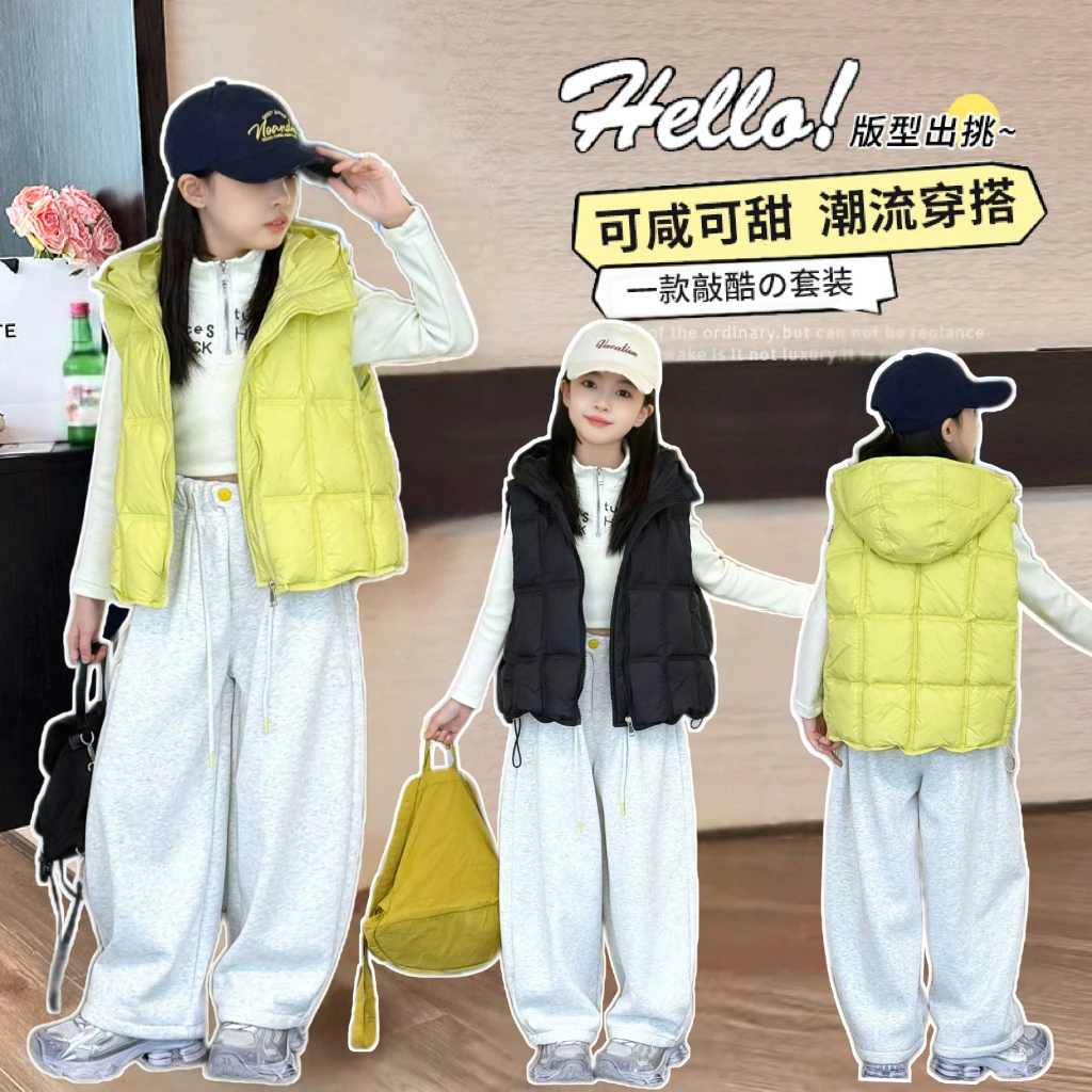 女童秋冬棉马甲2025新款韩版大童洋气连帽坎肩儿童冬季棉百搭背心