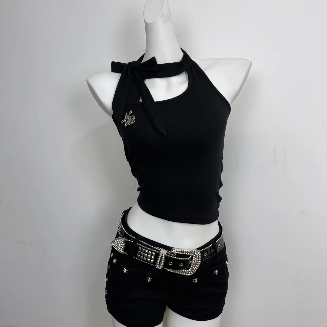 【野生zzJ】小众基础款带胸针辣妹绑带高弹亲肤背心内搭外穿上衣