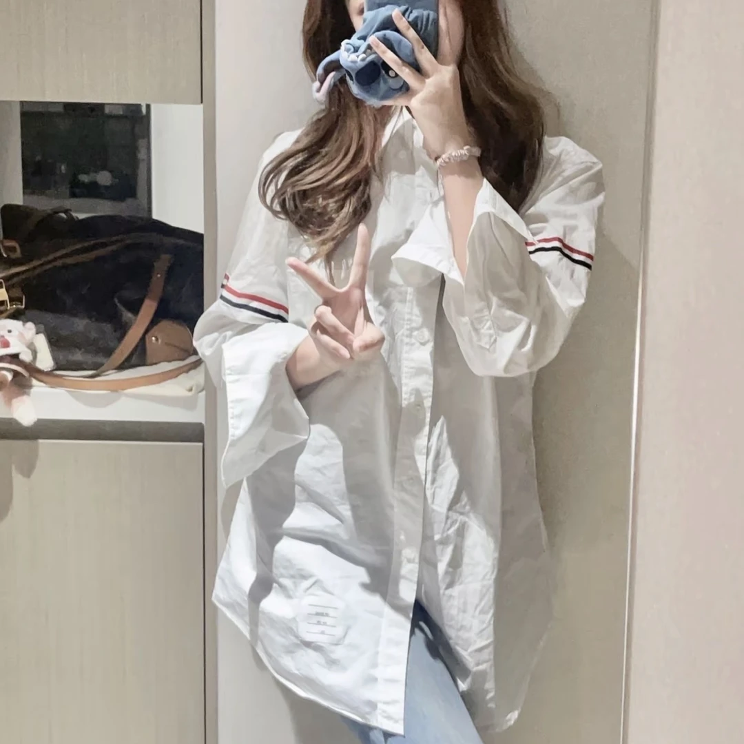 95新 THOMBROWNE 汤姆布朗 wzz59/条纹排扣长袖衬衫 棉 0码