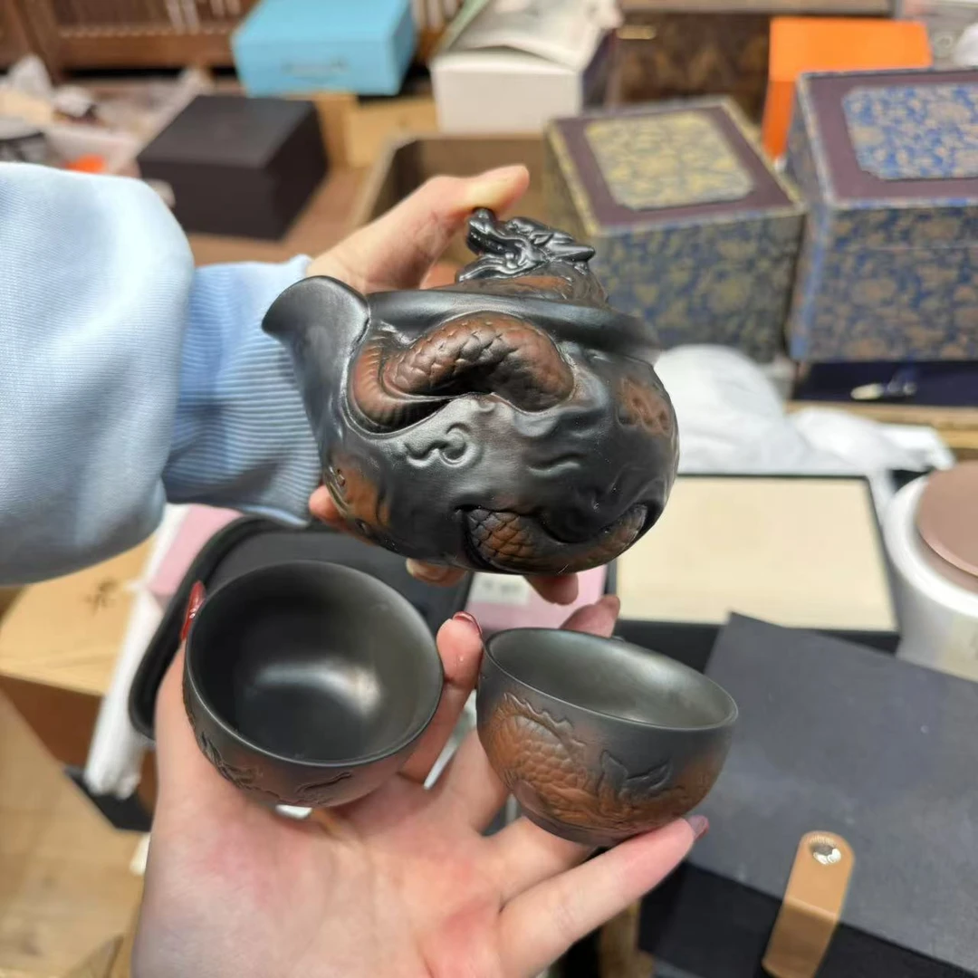 紫陶腾龙手抓壶加俩杯 5909