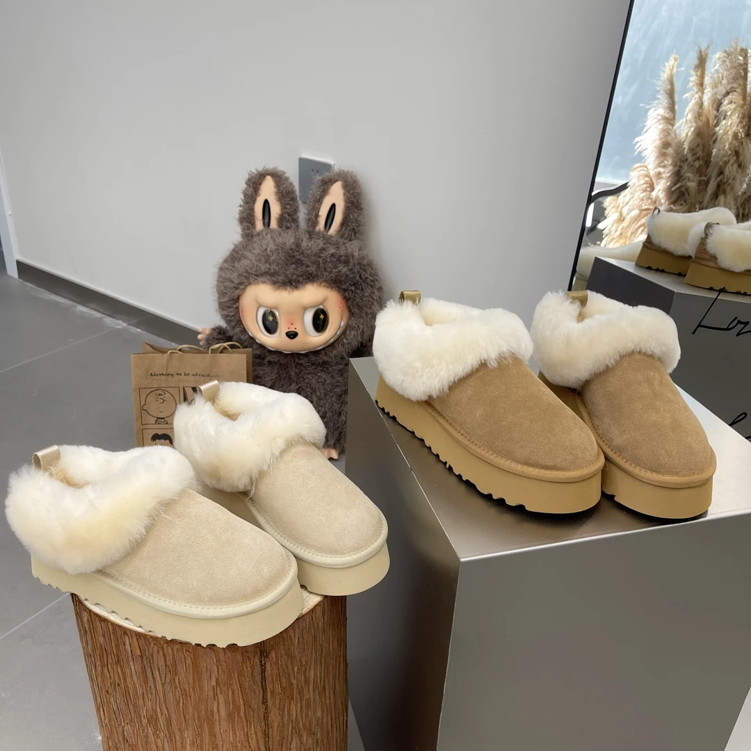 冬季新款流光风一脚蹬乐福懒人鞋厚底羊毛雪地靴女增高加厚塔茨勒