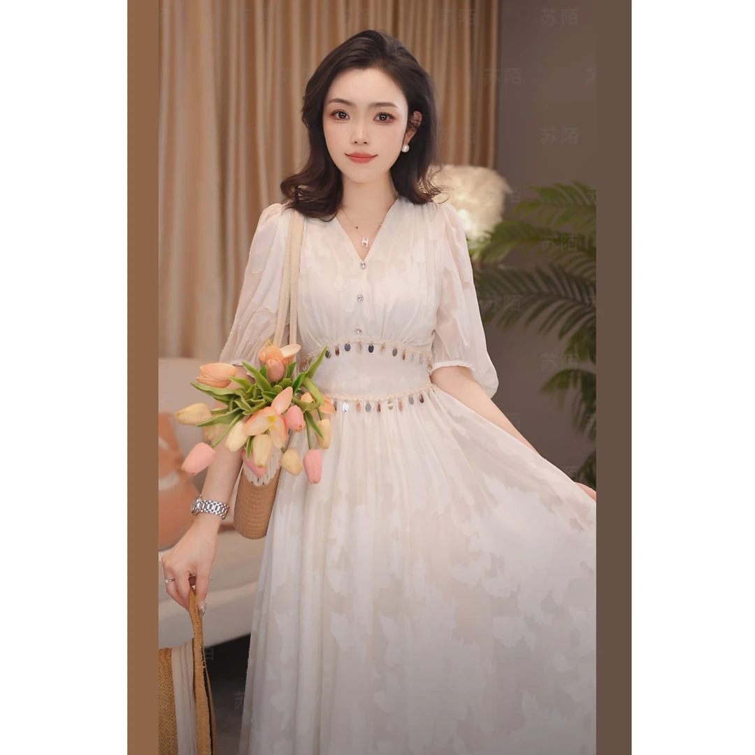 苏陌裙子女款爆款2025新款高级感立体花朵连衣裙晚宴场合高贵夏季