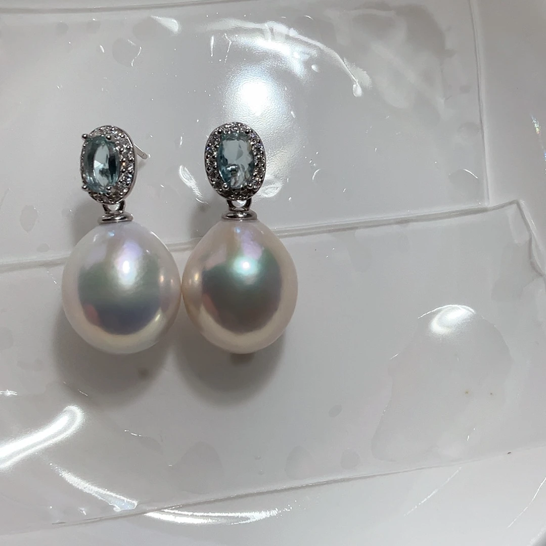 淡水珍珠耳饰银S925镶嵌暮*?