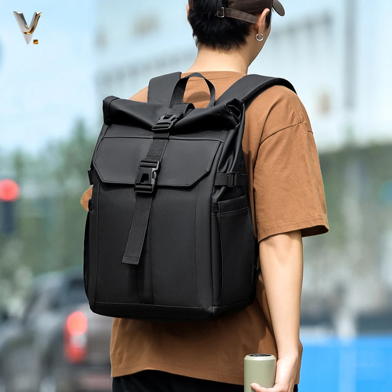 新款男士双肩包休闲简约可扩容旅行背包防水大容量电脑包护脊包潮