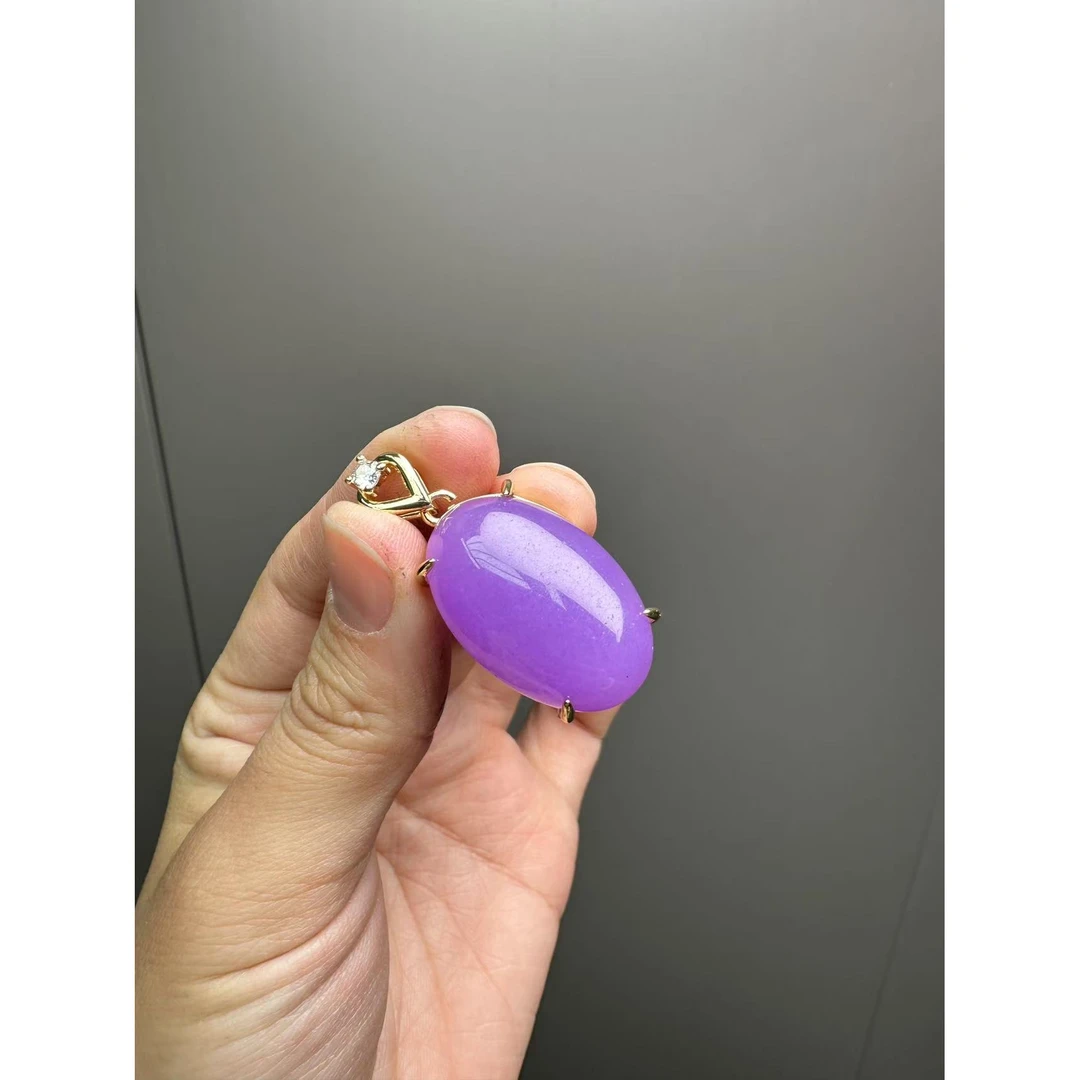 翡翠紫翡14k爱心四爪鸽子蛋吊坠