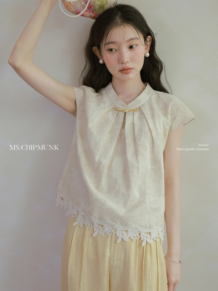 新品【花锦暮烟】松弛感花边短袖+禅意简约阔腿长裤 淡雅又气质！