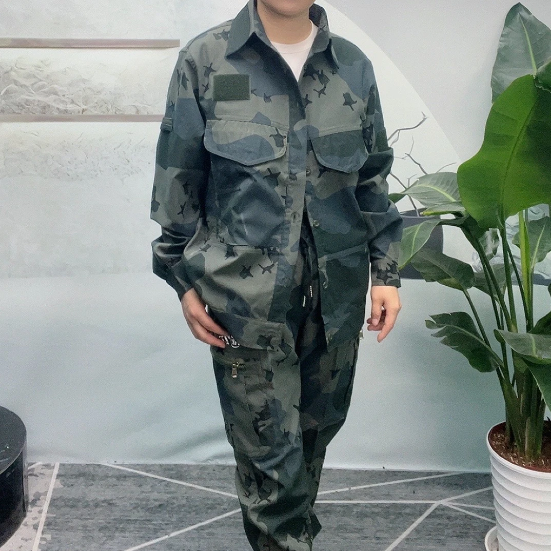 夏季弹力耐磨多口袋迷彩工作服套装男女休闲户外服