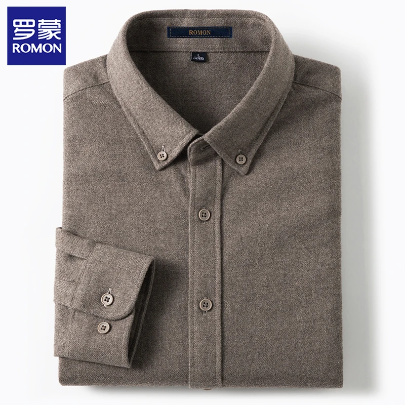 罗蒙2025春秋季新款磨毛高级感衬衫男士长袖衬衣柔软商务休闲寸衫