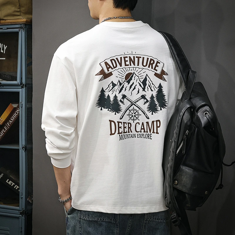 MR.MUDI/穆迪先生新款美式复古纯棉长袖T恤男休闲印花打底衫上衣