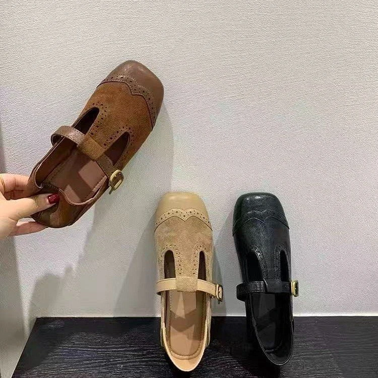 复古棕色方头玛丽珍鞋芭蕾舞鞋2025秋季仙女风平底女鞋浅口单鞋