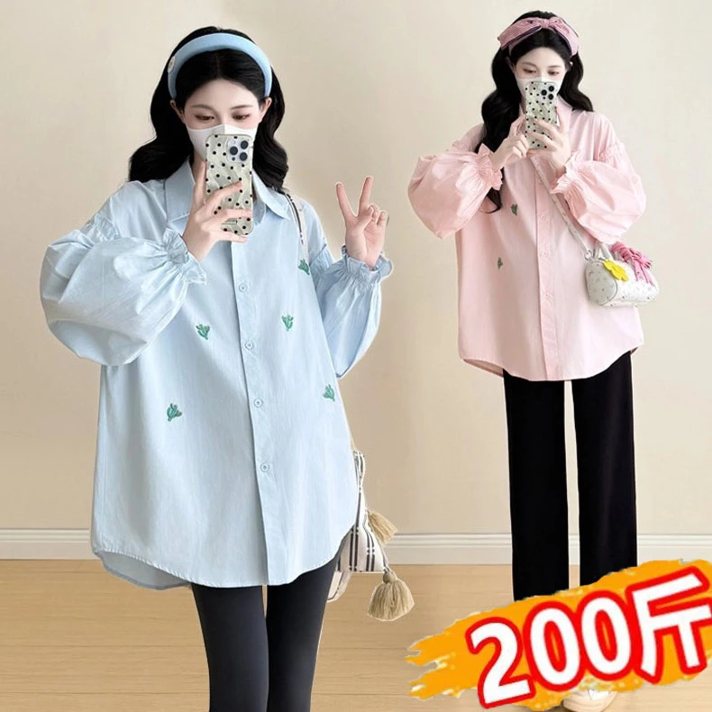 大码孕妇秋装衬衫新款宽松上衣时尚洋气衬衣遮肚减龄娃娃衫200斤