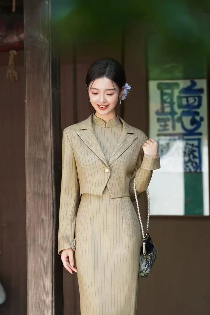 苏故里【时萃江南】新中式复古高端日常旗袍奢华气质套装衣长120