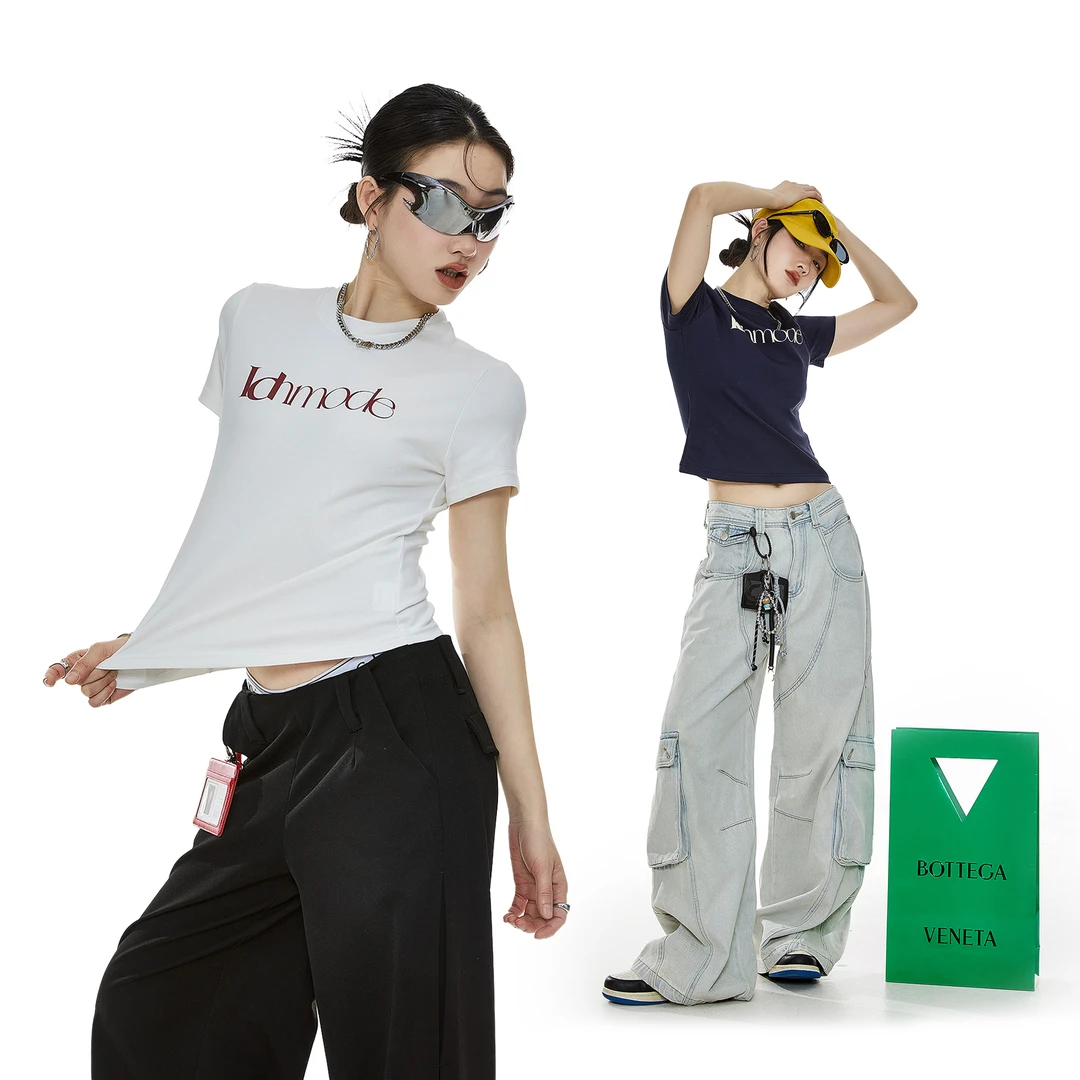 ICHMODE美式cleanfit短款短袖T恤女冰感修身上衣显瘦休闲夏季ins