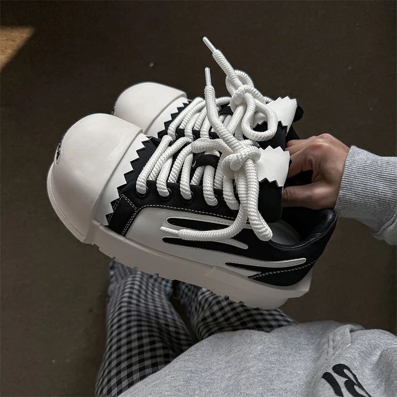 潮牌黑武士蛋壳大头鞋男女小众设计感厚底板鞋情侣丑萌面包老爹鞋