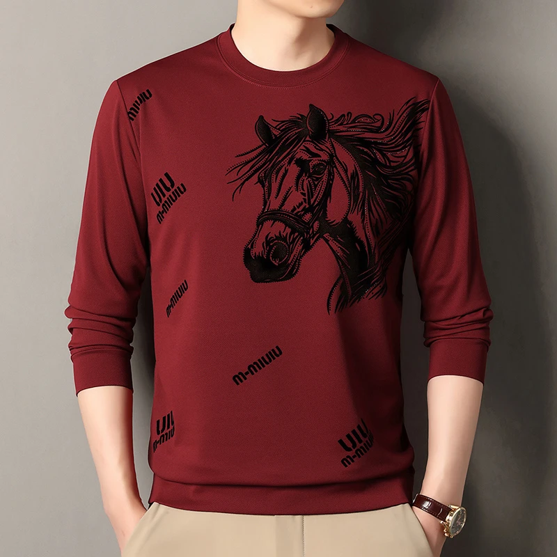洛尼提日亚新款长袖t恤男士马年红色本命年卫衣春秋上衣打底小衫