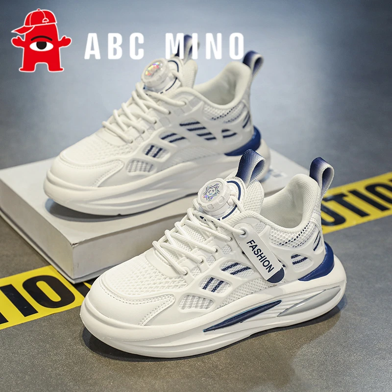 ABC MINO男童小白鞋2025新款网面儿童鞋子男孩跑步老爹软底运动鞋