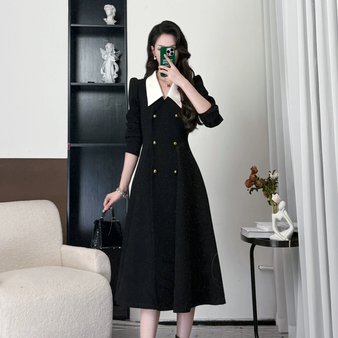 拉夏贝尔25秋新显瘦气质小众轻奢赫本风长裙礼服连衣裙 10602 LSC