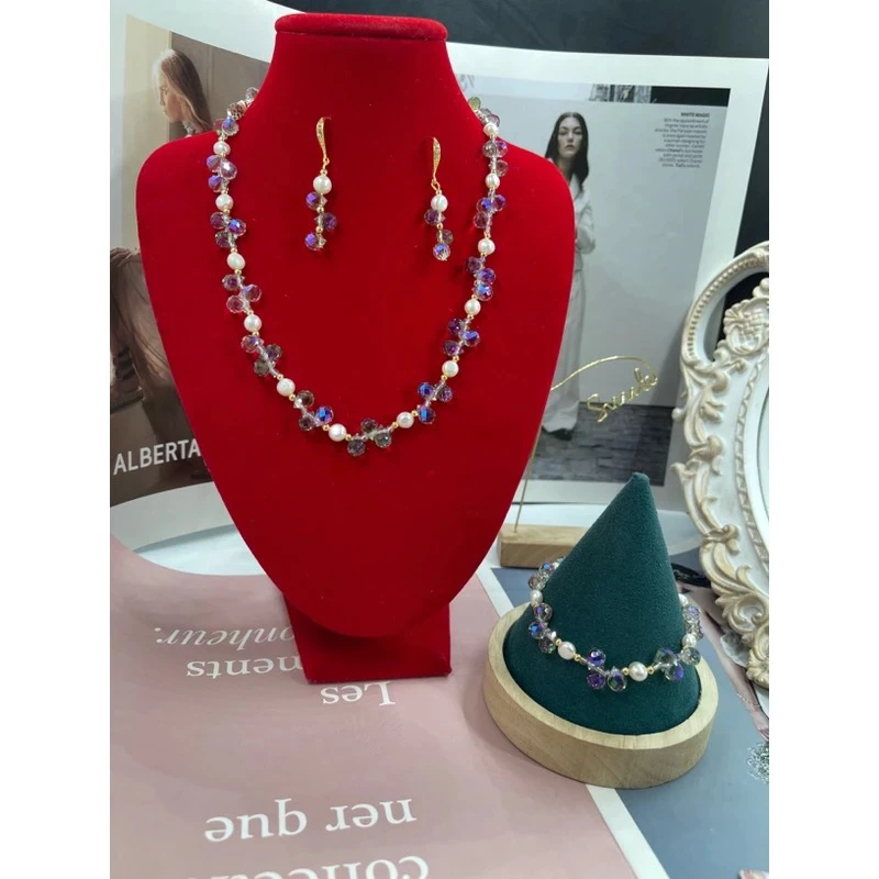 钛钢耳饰 非金属三件套marwayit项链长款时尚手工红色耳环轻奢