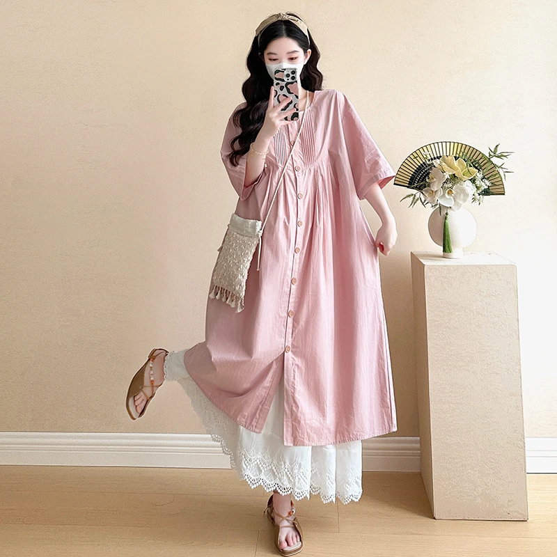 孕妇装2025新款夏季显瘦大码短袖衬衫蕾丝半身裙夏装孕妈高级穿搭