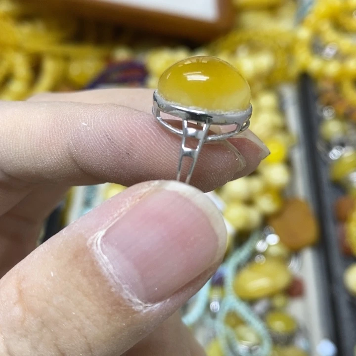 裸石蜜蜡银S925镶嵌戒指