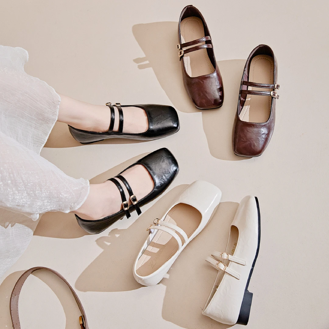 小众复古棕色玛丽珍单鞋女平底英伦风浅口气质春夏百搭法式低跟