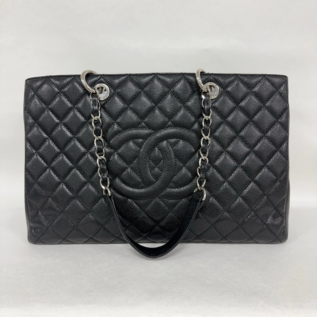 99新 Chanel/香奈儿  gst大号托特包黑银荔枝纹 0163