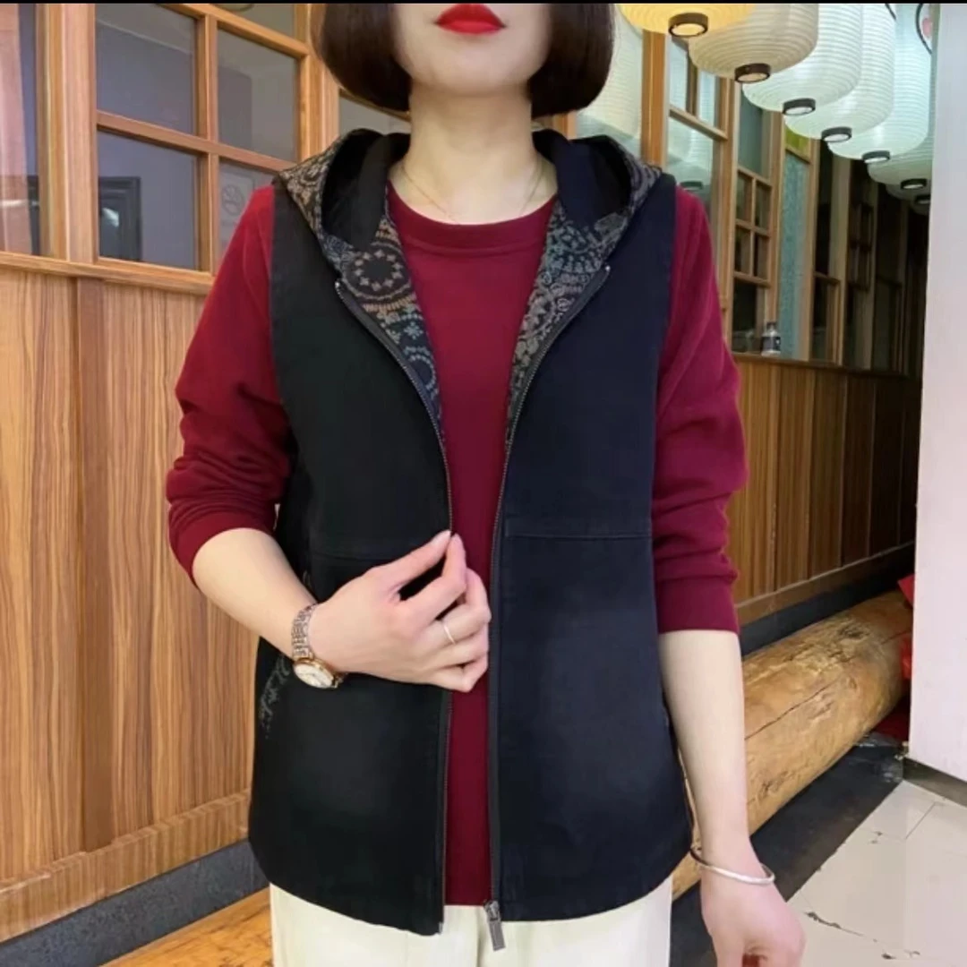 《专柜品质》春季气质时尚休闲百搭连帽牛仔马甲背心洋气妈妈装W