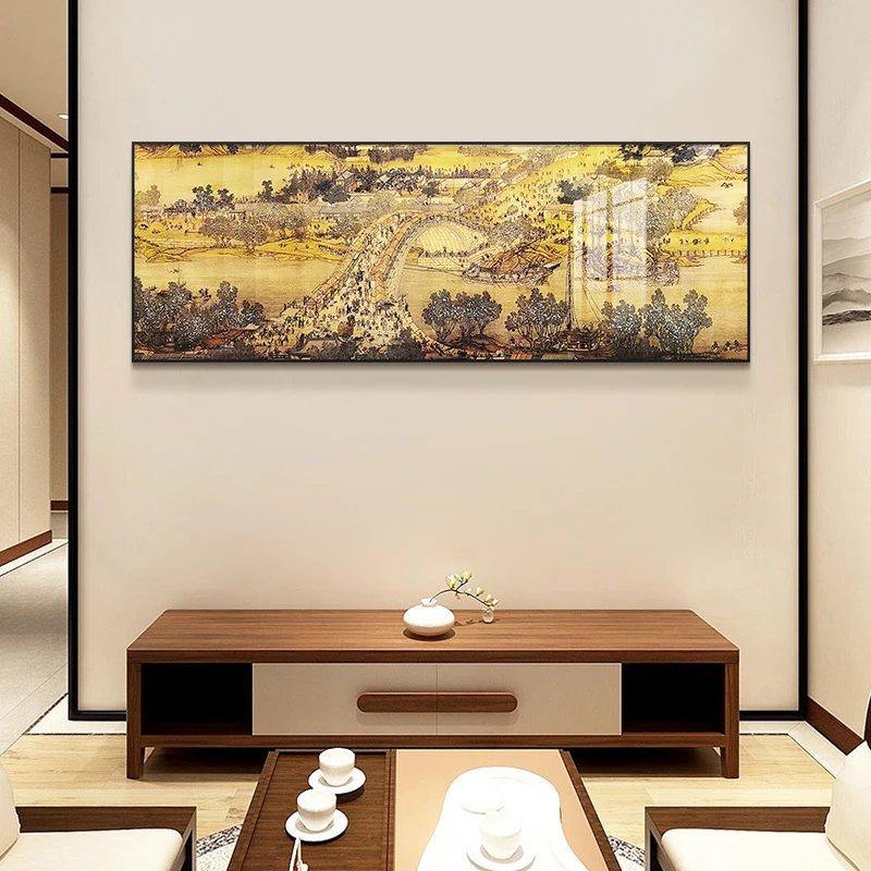 中式晶瓷装饰画客厅玄关沙发床头横版挂画清明上河图70200