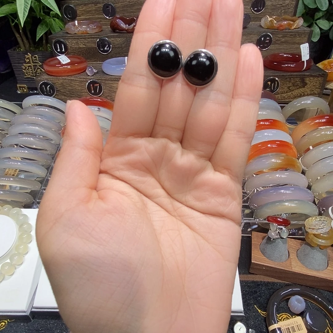 玛瑙/玉髓耳钉银S925镶嵌零*