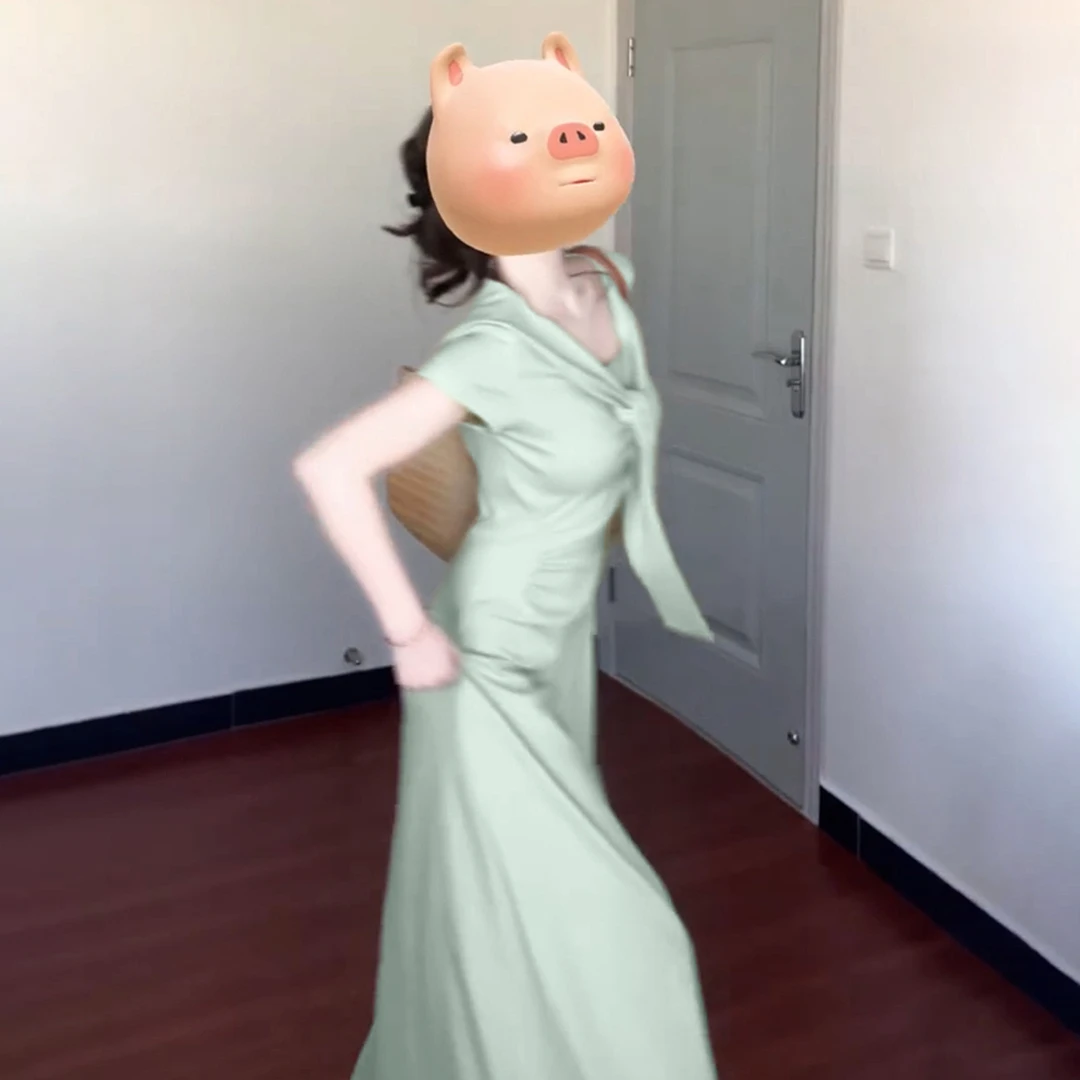 2025新爆款今年流行法式绿色连衣裙子女夏季显瘦掐腰包臀长裙4165