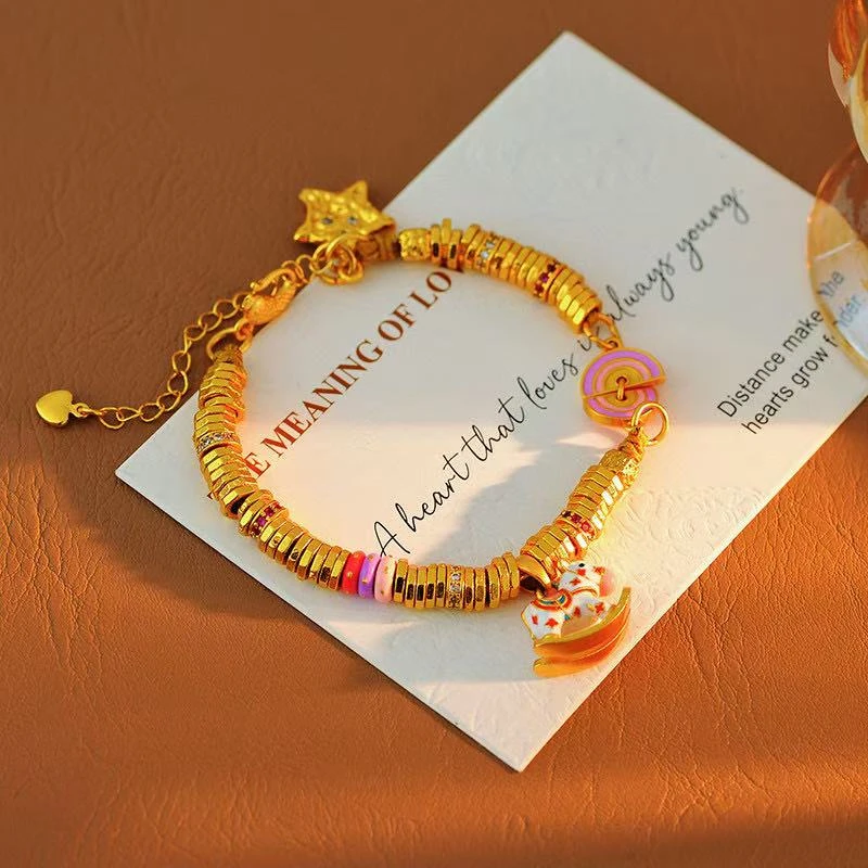 铜合金珐琅手链 E328---复古珐琅木马六棱盘气质百搭手链