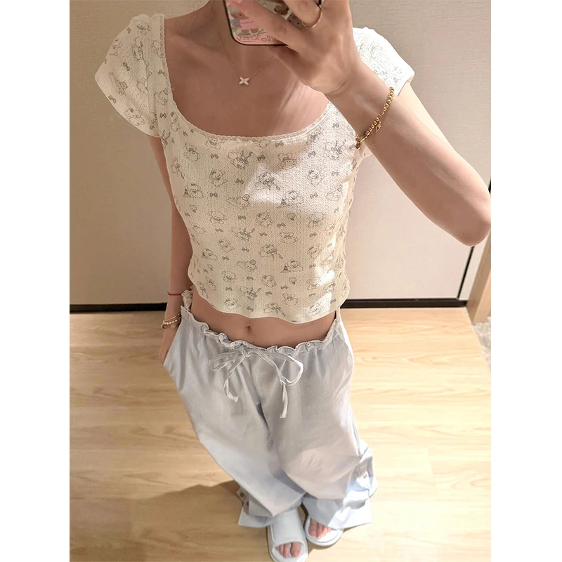 【蝴蝶结小狗】韩系可爱休闲风睡衣女新款短袖长裤家居服套装可外穿