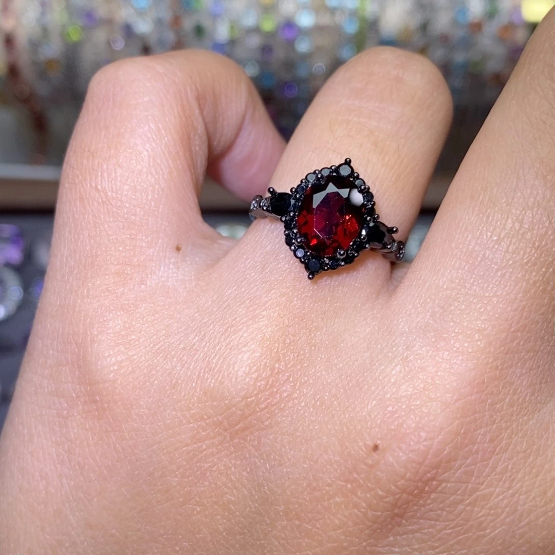 石榴石戒指银S925镶嵌丹****?调节11号